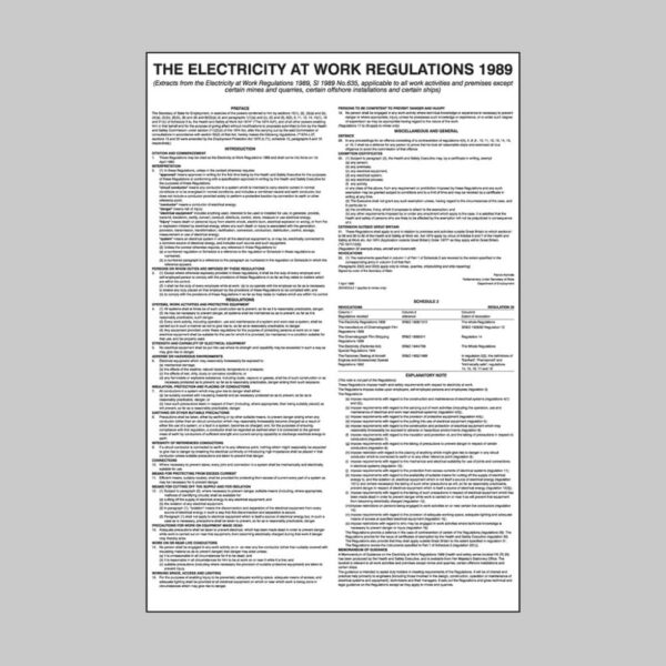 Electricity At Work Regulations 1989 Poster