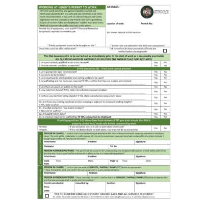 Permit To Work - Working at Height - Pad of 50
