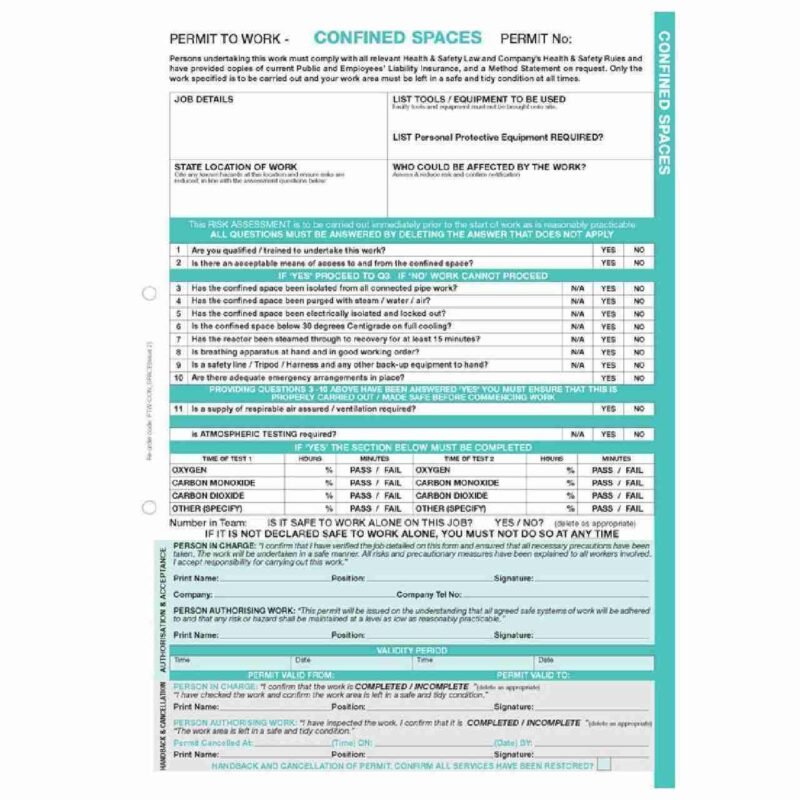 Confined spaces work permit