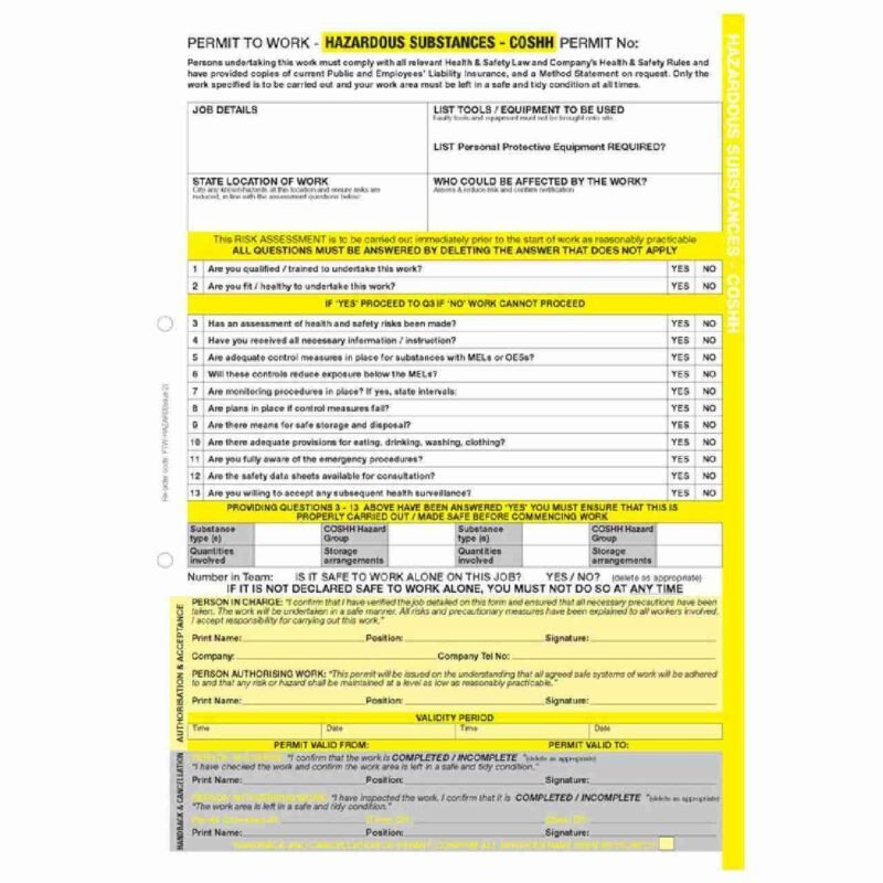 COSHH hazardous substances work permit