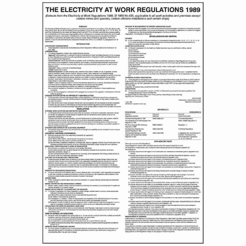 electricity at work regulations poster