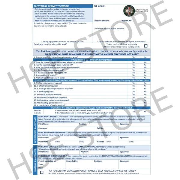 Permit To Work - Electrical - Pad of 50