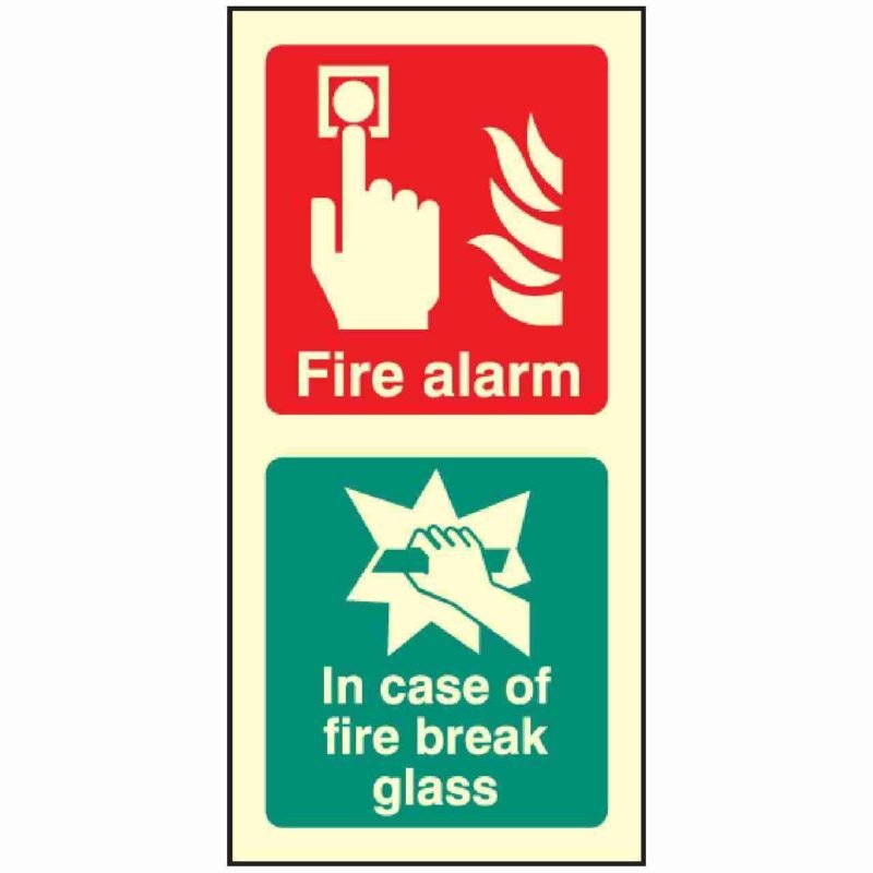 Fire Alarm Break Glass Sign Photoluminescent