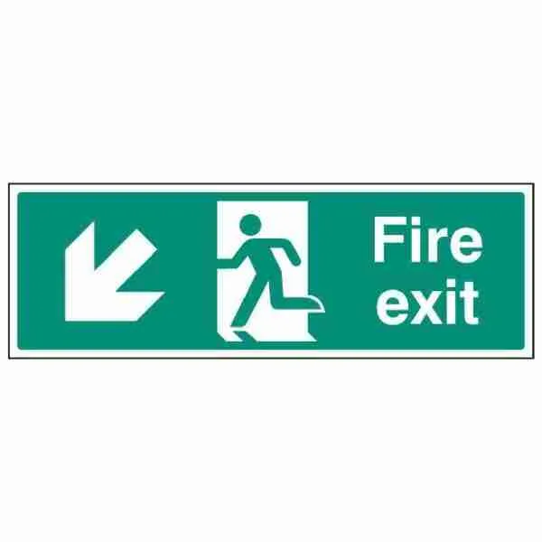 fire exit sign with arrow down left