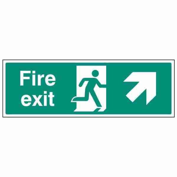 fire exit sign with arrow up right