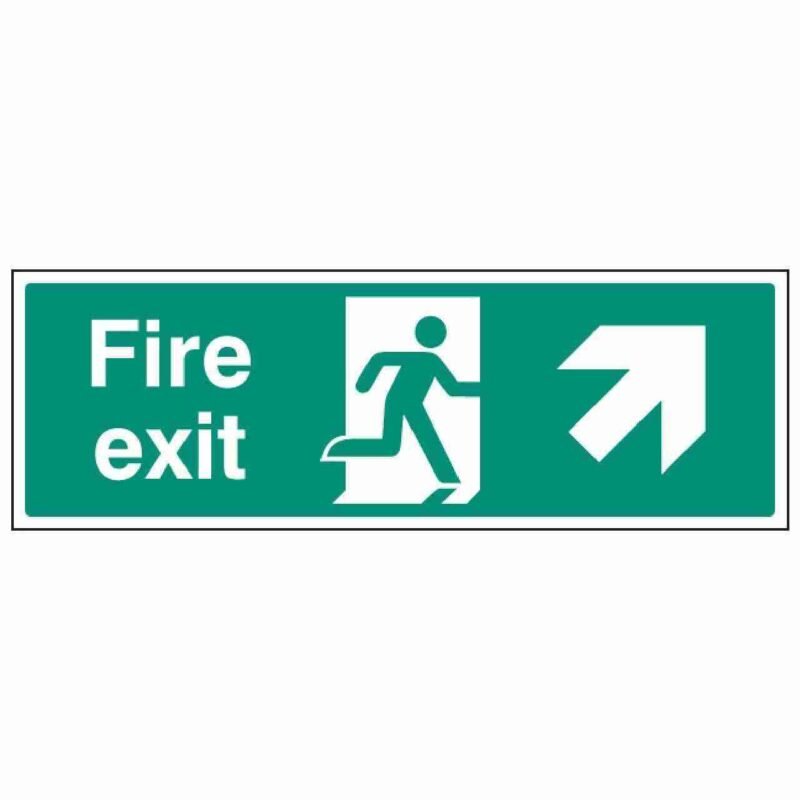 fire exit sign with arrow up right