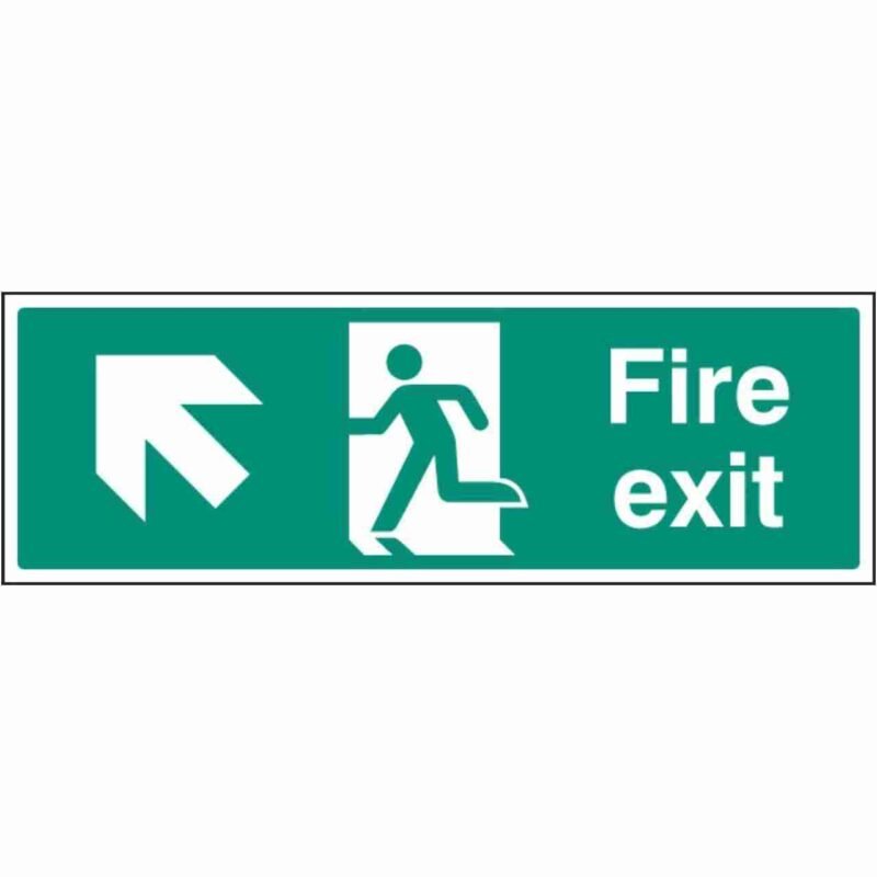 Fire exit sign with arrow pointing up and left