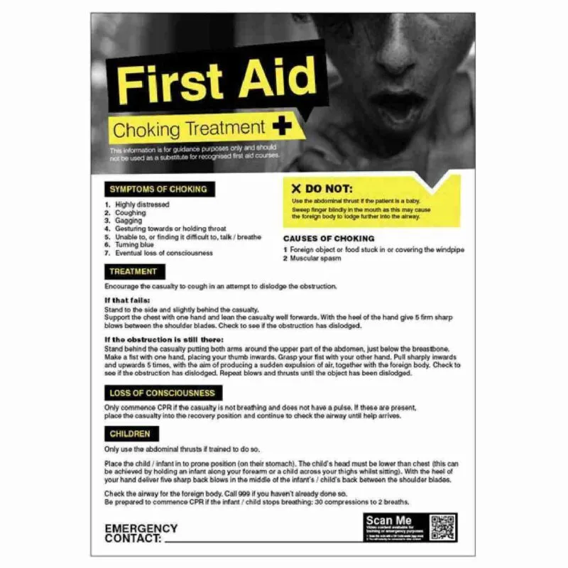 first aid choking treatment poster