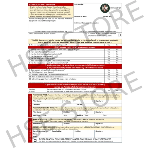 Permit To Work - General - Pad of 50