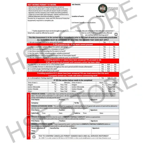 Hse Store Homepage 104 Permit to work - hot works - pad of 50
