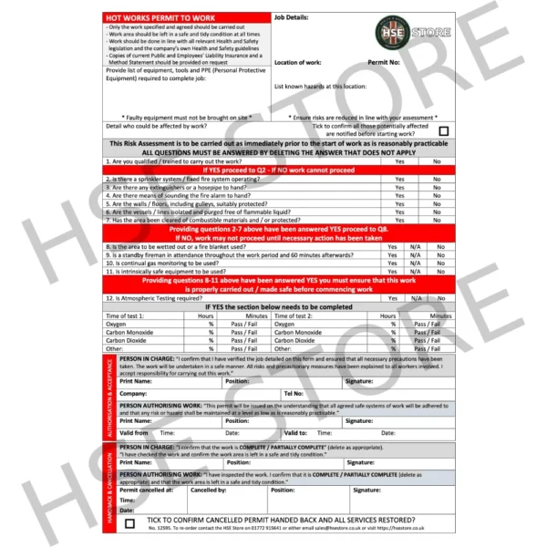Permit To Work - Hot Works - Pad of 50
