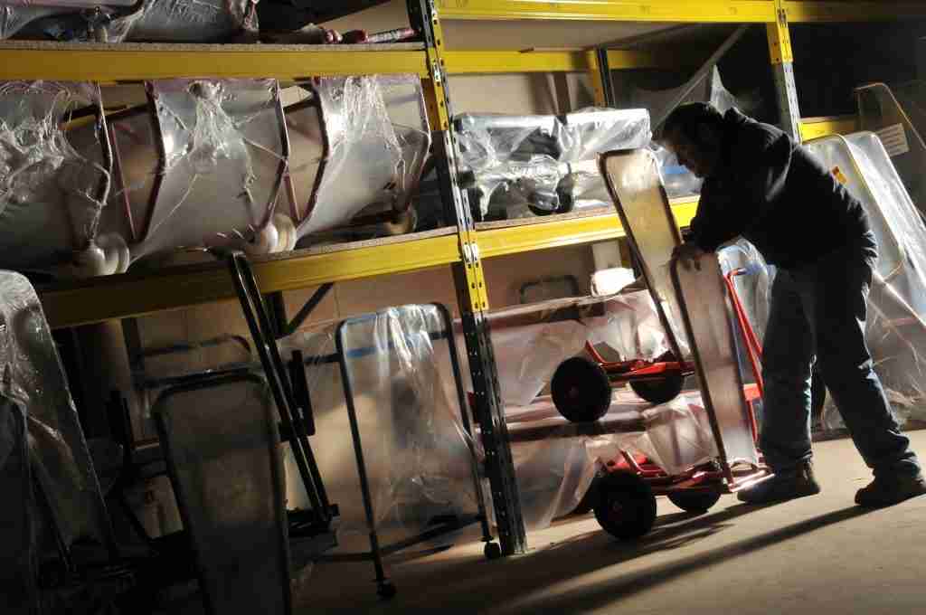 Warehouse racking with products wrapped