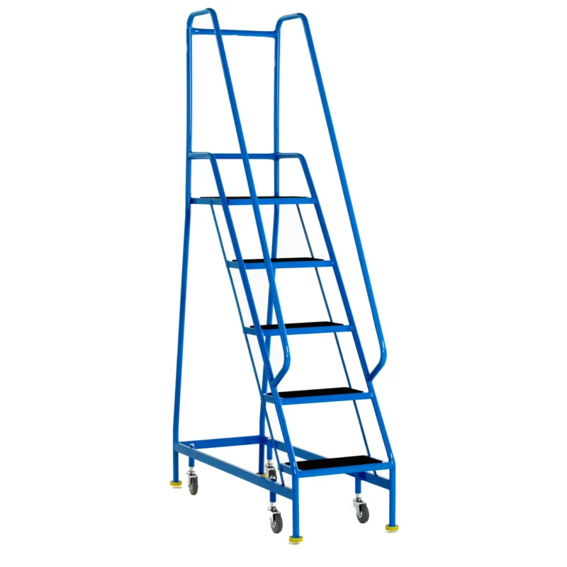 Steptek Narrow Aisle 5 Tread Mobile Steps - Double Sided Hand Rail