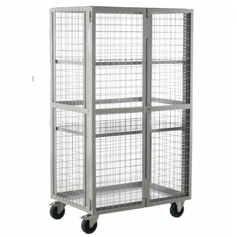 Loadtek Boxtek Mesh Distribution Trolley - With Doors - 2 Plywood Shelves - 500kg Load