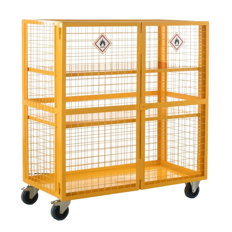 Loadtek Hazardous Boxtek Mesh Trolley - With Doors - 2 Steel Shelves - 500kg Load