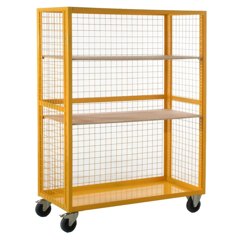 Loadtek Hazardous Boxtek Mesh Trolley - Open Door Front - 2 Plywood Shelves - 500kg Load