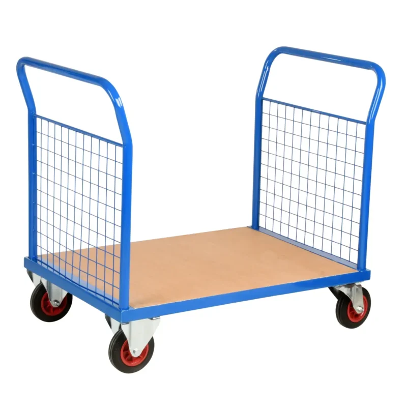 Loadtek TC500 Series Warehouse Platform Trolley Truck - Platform & Double End - Mesh Sides