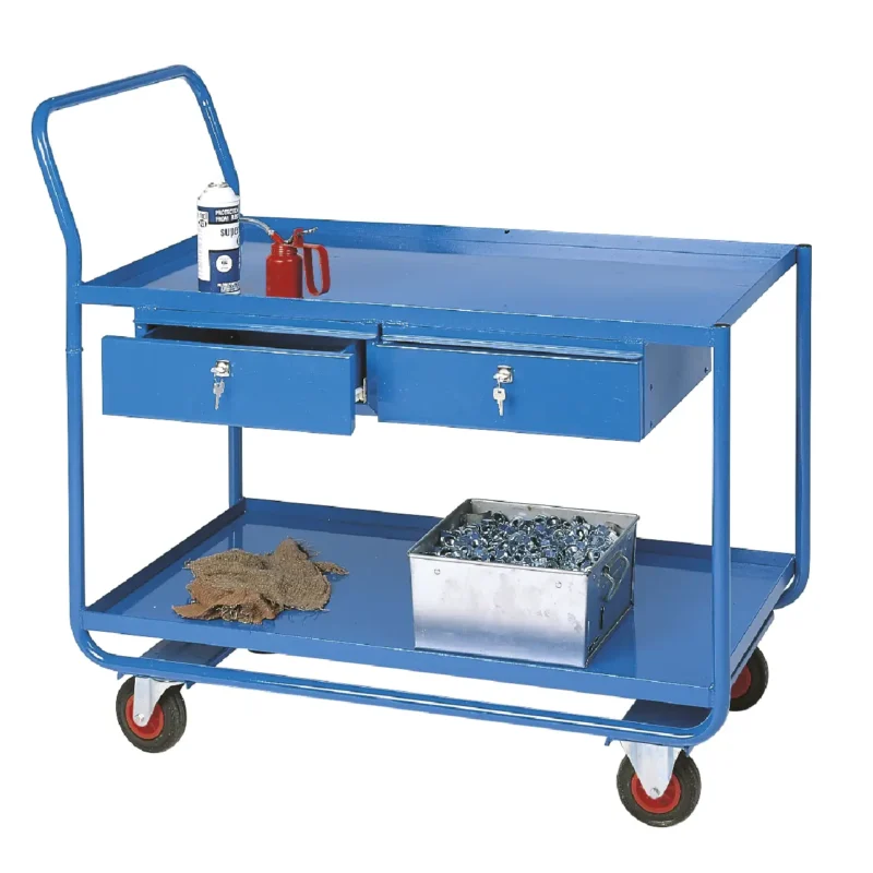 Loadtek Industrial Medium Duty Table Trolley 'TT160 Series' - 2 Tier with Drawers - Steel Shelves