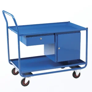 Loadtek Industrial Medium Duty Table Trolley 'TT160 Series' - 2 Tier with Cupboard & Drawer - Steel Shelves