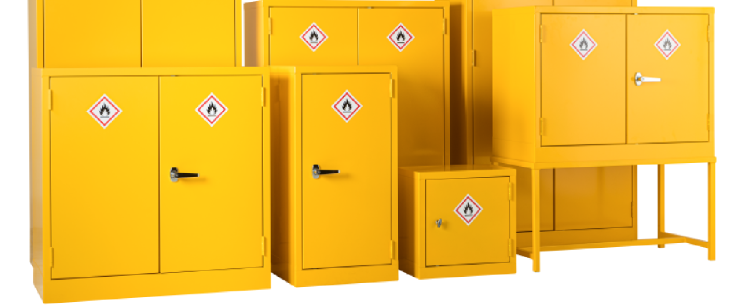 Group of flammable coshh cabinets in different sizes