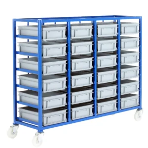 Loadtek Small Parts Storage Mobile Tray Rack - Complete Kit - 24 Trays