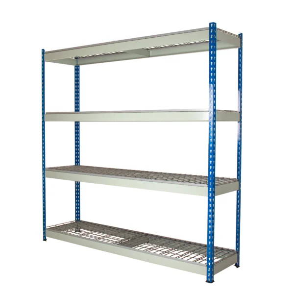 Heavy Rivet Racking - 4 Wire Mesh Deck Shelves - 600kg UDL