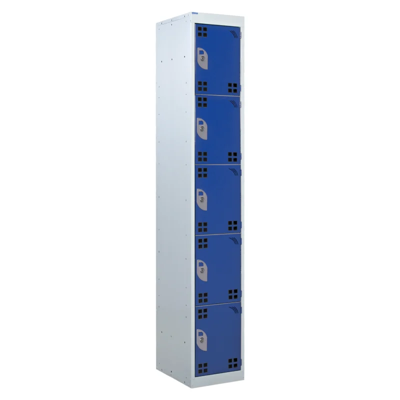 QMP Tool Charging Lockers - 5 Door Perforated Blue