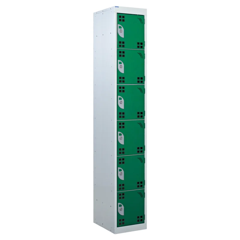 QMP Tool Charging Lockers - 6 Door Perforated Green