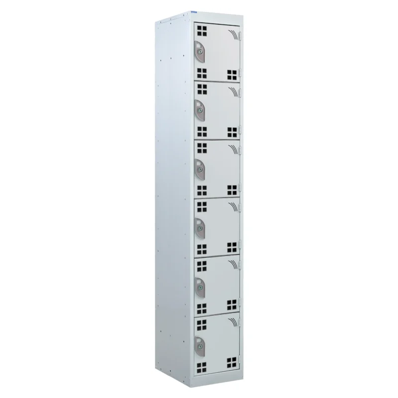 QMP Tool Charging Lockers - 6 Door Perforated Light Grey