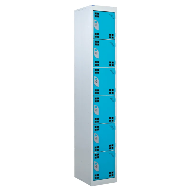 QMP Tool Charging Lockers - 6 Door Perforated Light Blue