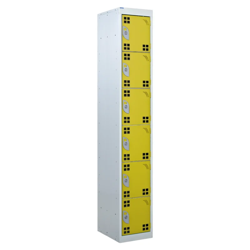 QMP Tool Charging Lockers - 6 Door Perforated Yellow