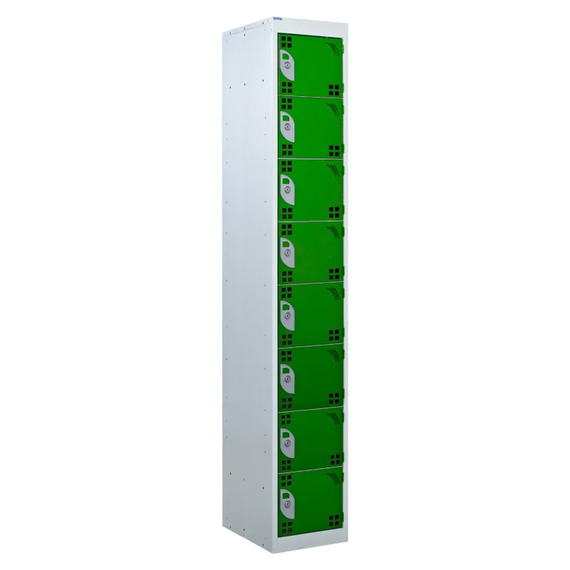 QMP Tool Charging Lockers - 8 Door Perforated Green