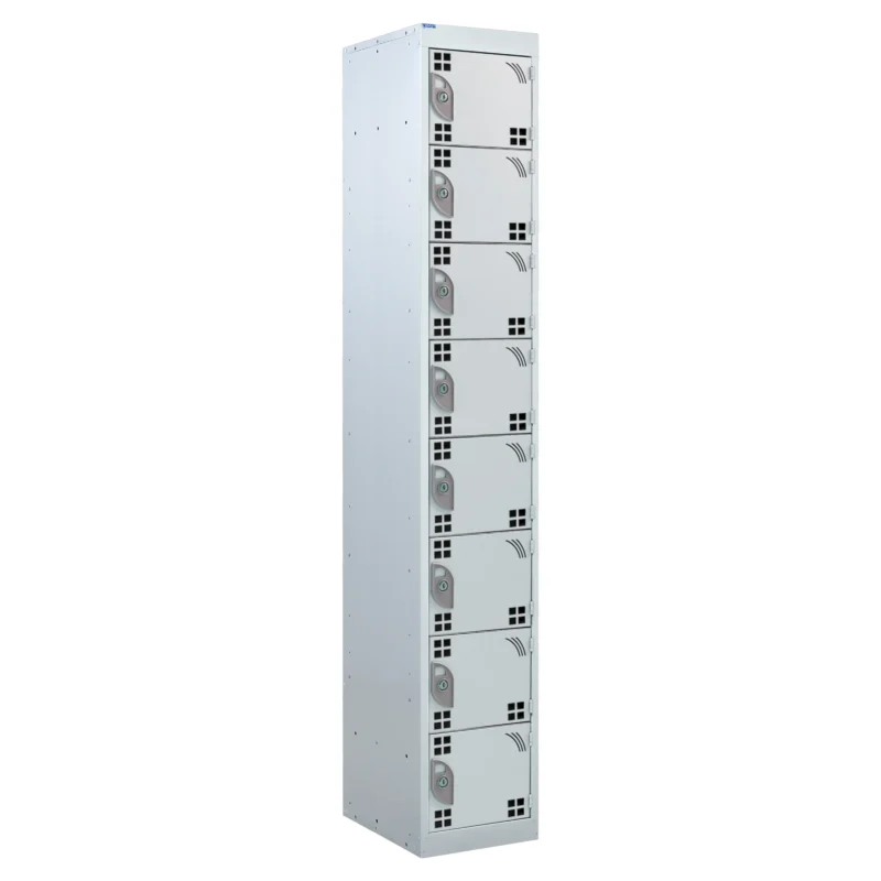 QMP Tool Charging Lockers - 8 Door Perforated Light Grey