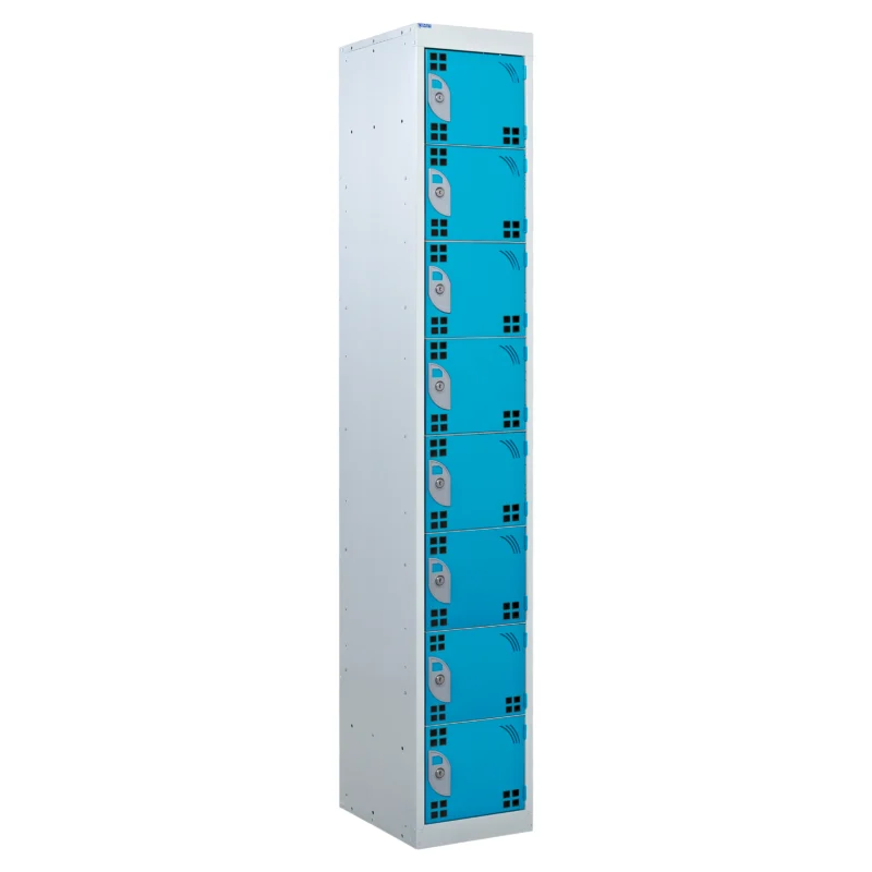 QMP Tool Charging Lockers - 8 Door Perforated Light Blue