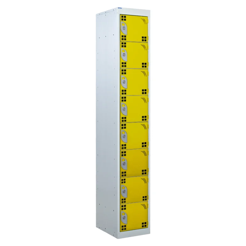 QMP Tool Charging Lockers - 8 Door Perforated Yellow