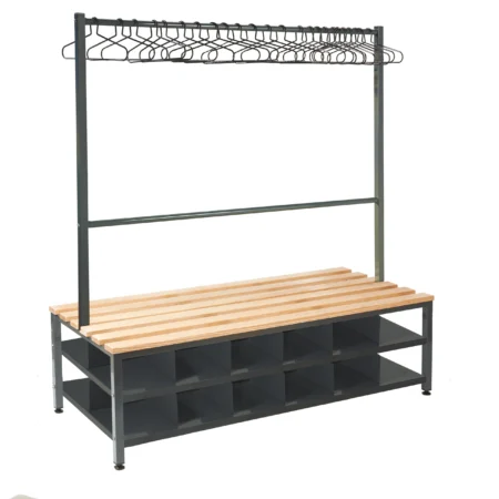 QMP Premium Cloakroom Island Bench | Double Sided | 20 Hangars | Shoe Storage