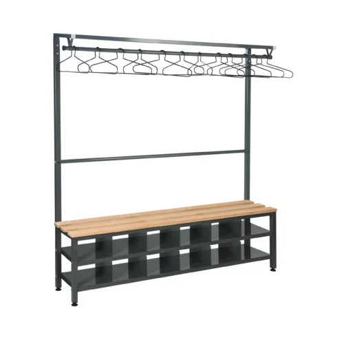 QMP Premium Cloakroom Island Bench | Single Sided | 10 Hangars | Shoe Storage