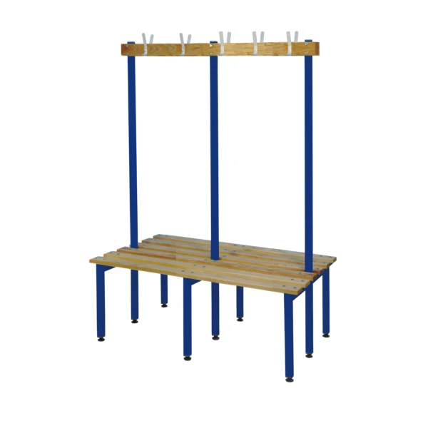 QMP Changing Room Bench | Double Sided | Coat Rail | 1000mm Width Blue