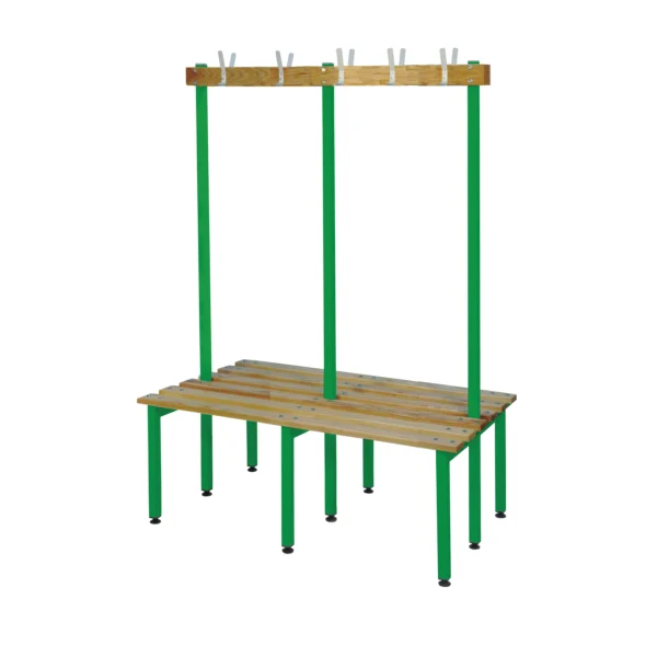 QMP Changing Room Bench | Double Sided | Coat Rail | 1000mm Width Green