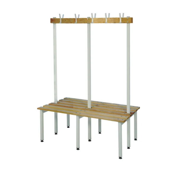 QMP Changing Room Bench | Double Sided | Coat Rail | 1000mm Width Light Grey