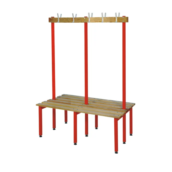 QMP Changing Room Bench | Double Sided | Coat Rail | 1000mm Width Red