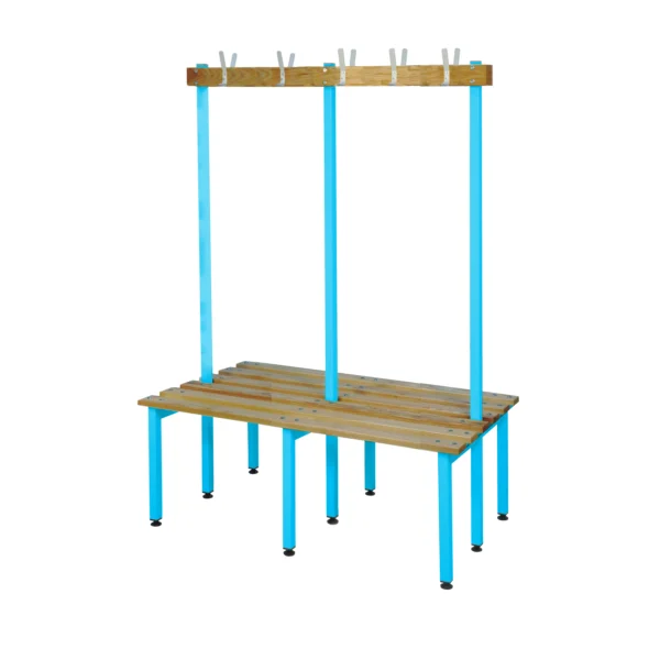 QMP Changing Room Bench | Double Sided | Coat Rail | 1000mm Width Light Blue