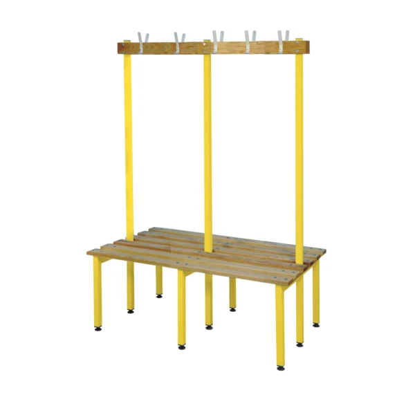 QMP Changing Room Bench | Double Sided | Coat Rail | 1000mm Width Yellow