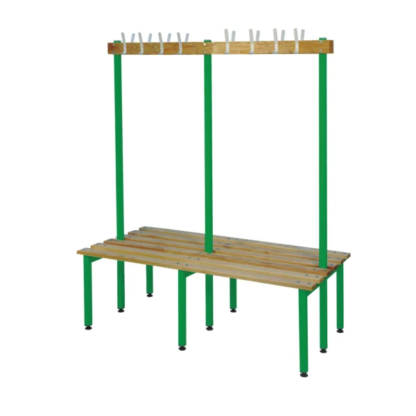 QMP Changing Room Bench | Double Sided | Coat Rail | 1500mm Width Green