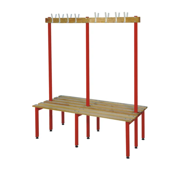 QMP Changing Room Bench | Double Sided | Coat Rail | 1500mm Width Red
