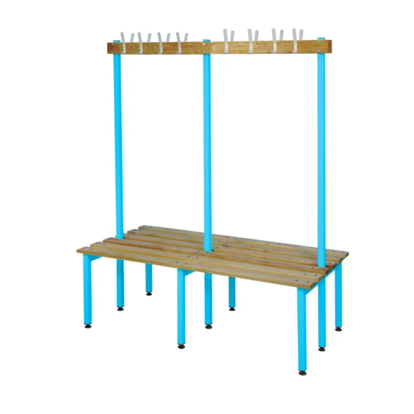 QMP Changing Room Bench | Double Sided | Coat Rail | 1500mm Width Light Blue