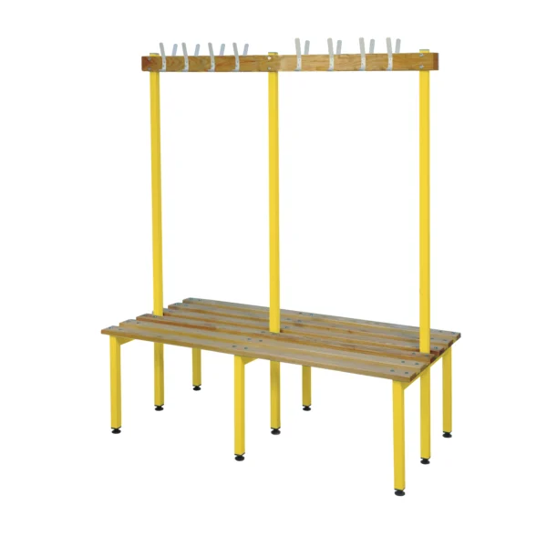 QMP Changing Room Bench | Double Sided | Coat Rail | 1500mm Width Yellow
