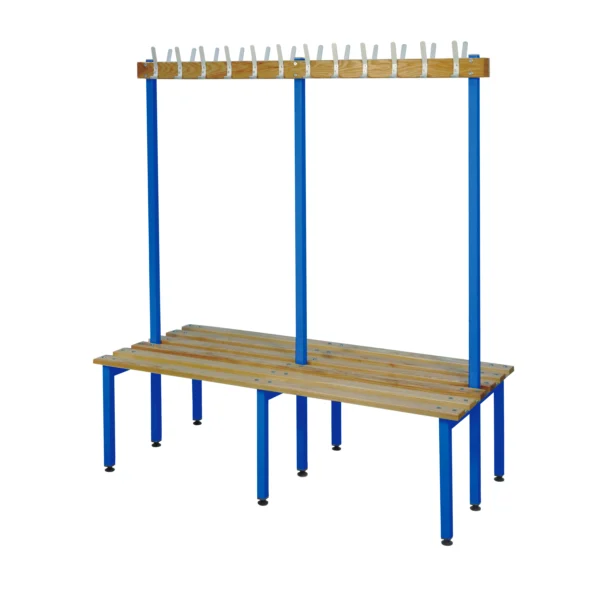 QMP Changing Room Bench | Double Sided | Coat Rail | 2000mm Width Blue