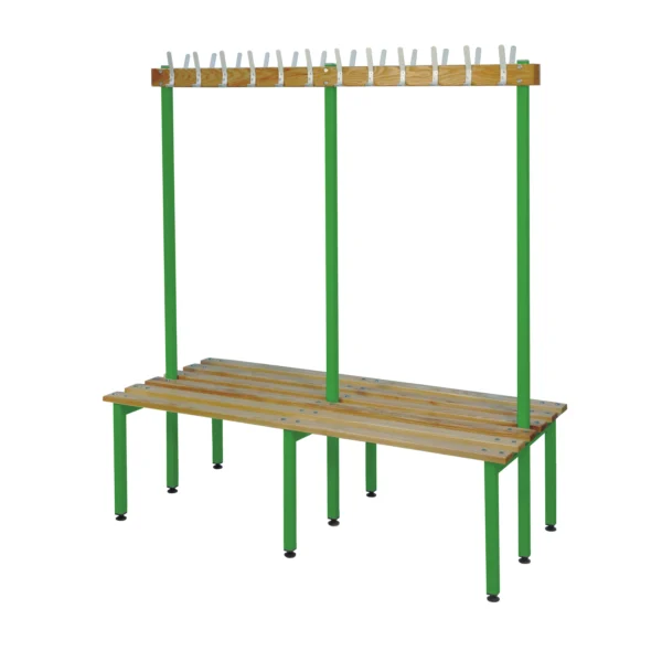 QMP Changing Room Bench | Double Sided | Coat Rail | 2000mm Width Green