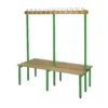 QMP Changing Room Bench | Double Sided | Coat Rail | 2000mm Width Green